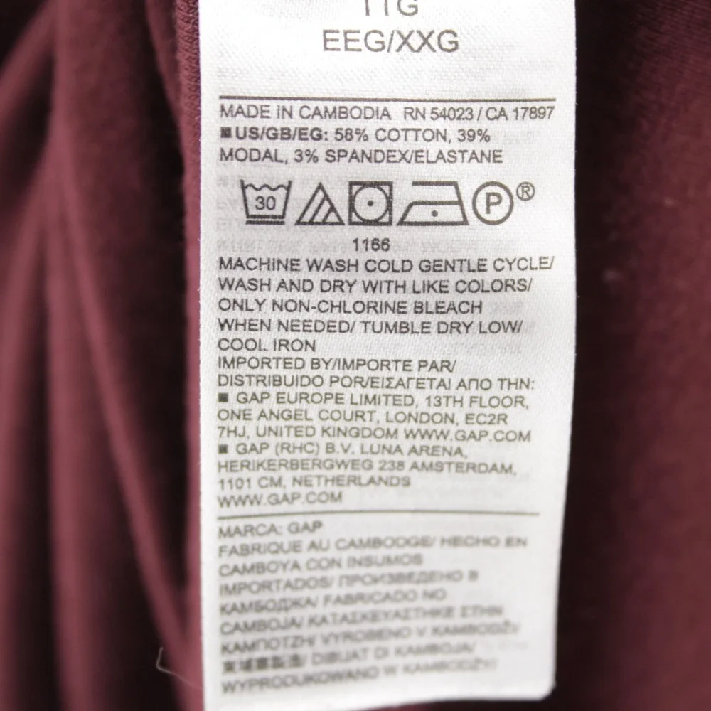 Gap Women's Burgundy Side Tie Long Sleeve Midi T-Shirt Dress Size‎ XXL